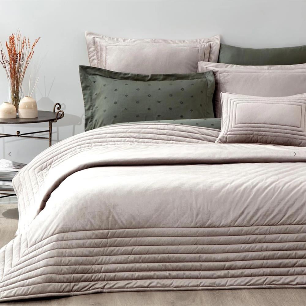 Ecocotton Feza Çift Kişilik Bej Yatak Örtüsü Takımı - Güzel Home - Çift Kişilik Jakarlı Yatak Örtüsü Seti