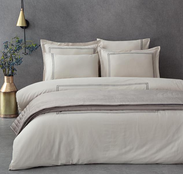 Ecocotton Lavin Pamuk Saten Nakışlı Çift Kişilik Bej-Gri Nevresim Takımı