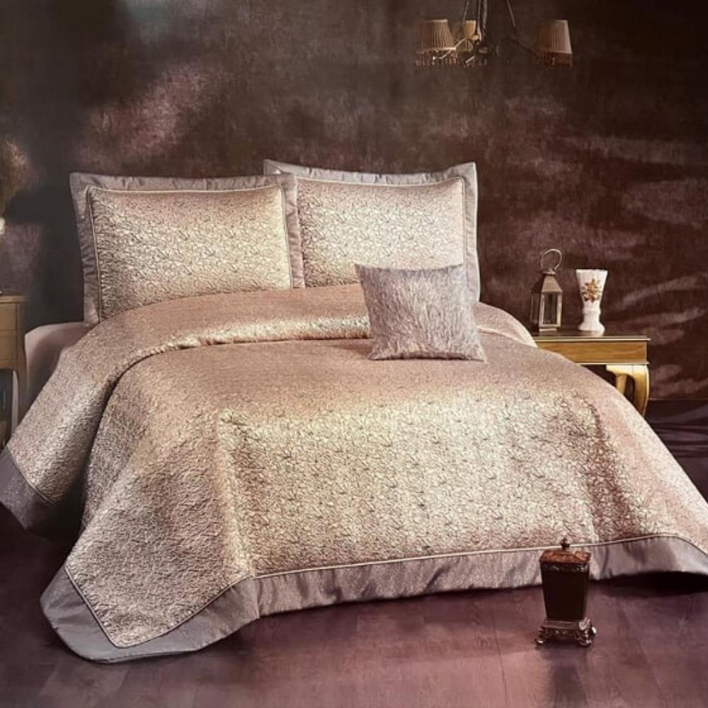Güzide Elegans Taş Rengi Yatak Örtüsü Seti - Güzel Home - Çift Kişilik Jakarlı Yatak Örtüsü Seti