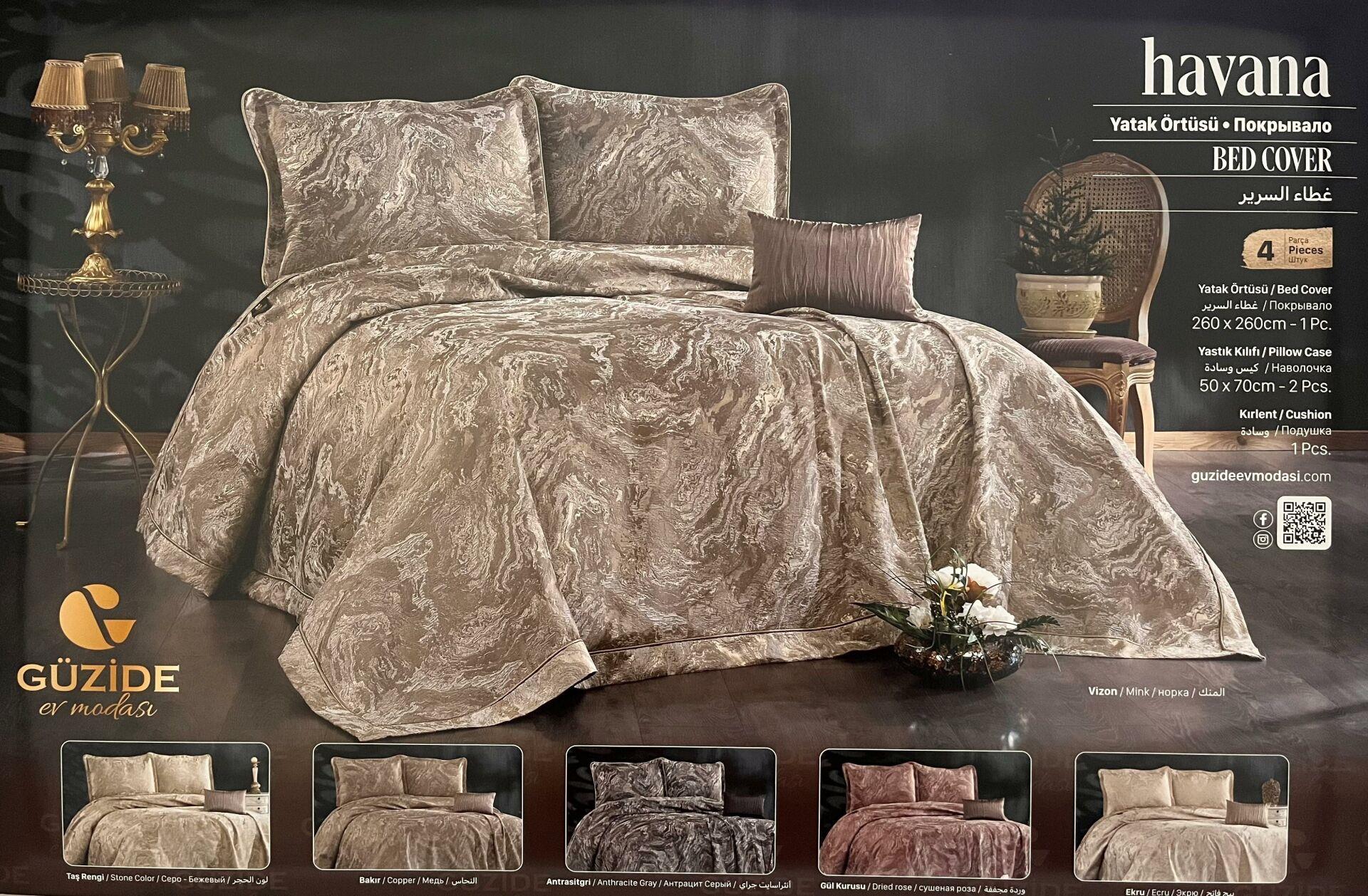 Güzide Havana Vizon Yatak Örtüsü Seti - Güzel Home - Çift Kişilik Jakarlı Yatak Örtüsü Seti