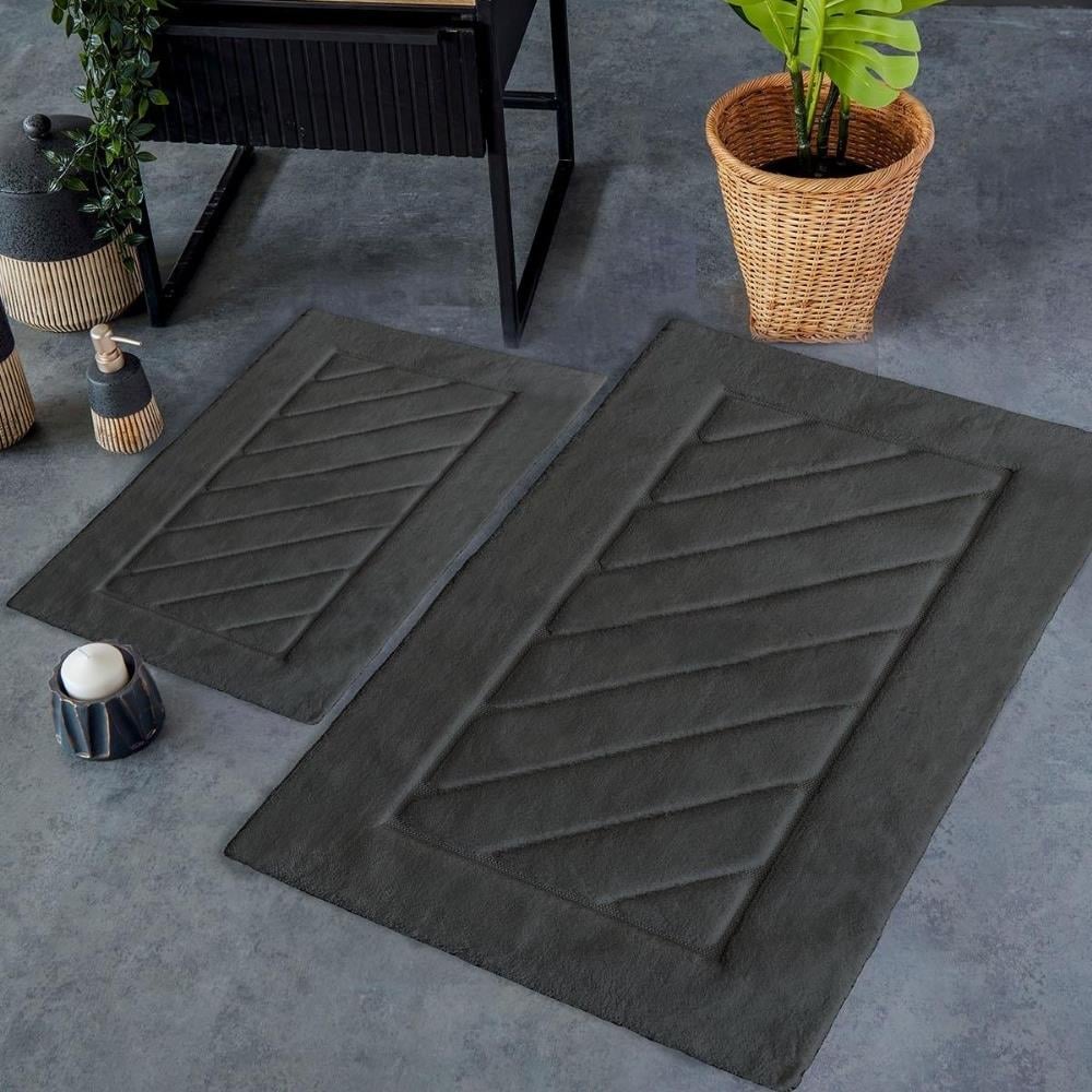 HC&W Cross 2'li Antrasit Renkli Banyo Paspası Takımı - Güzel Home - Paspas