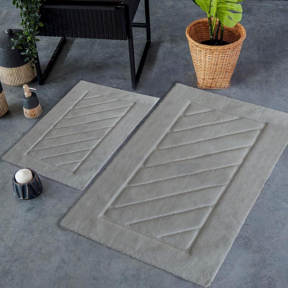 HC&W Cross 2'li Gri Renkli Banyo Paspası Takımı - Güzel Home - Paspas