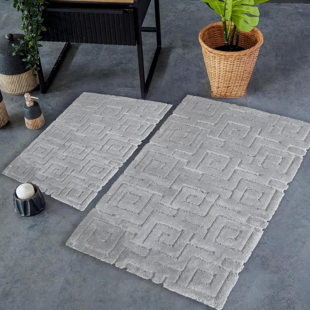 HC&W Meander 2'li Gri Renkli Banyo Paspası Takımı - Güzel Home - Paspas
