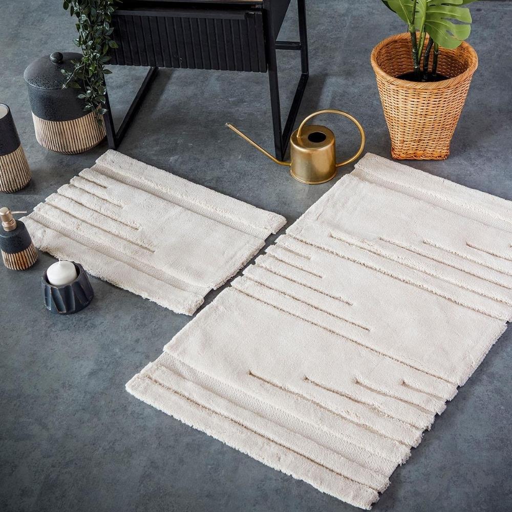 HC&W Vegas 2'li Bej Renkli Banyo Paspası Takımı - Güzel Home - Banyo Tekstili