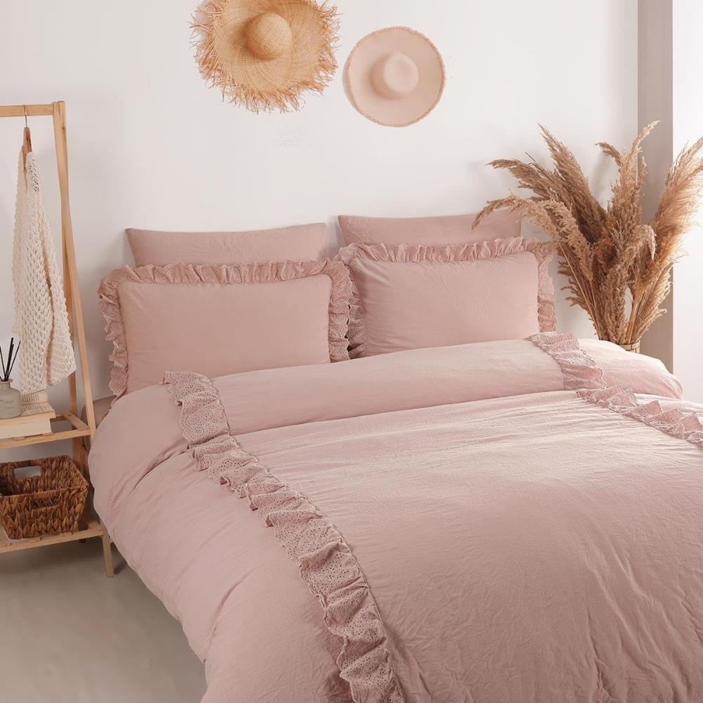 İyi Geceler İstanbul Romantica Brodeli Çift Kişilik Rose Renkli Nevresim Takımı - Güzel Home - Çift Kişilik Nevresim Takımı