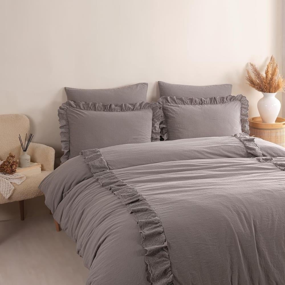 İyi Geceler İstanbul Romantica Brodeli Çift Kişilik Füme Renkli Nevresim Takımı - Güzel Home - Çift Kişilik Nevresim Takımı