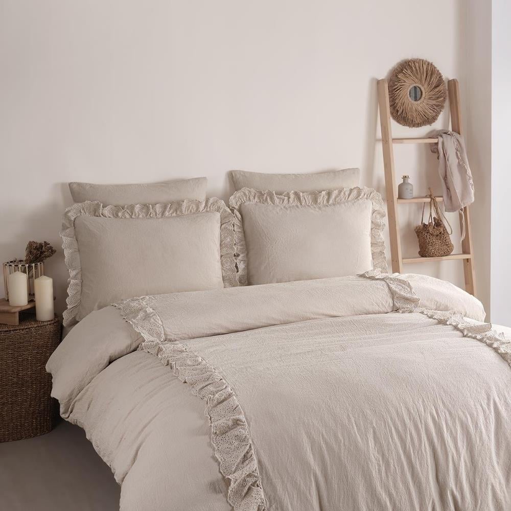 İyi Geceler İstanbul Romantica Brodeli Çift Kişilik Bej Renkli Nevresim Takımı - Güzel Home - Çift Kişilik Nevresim Takımı