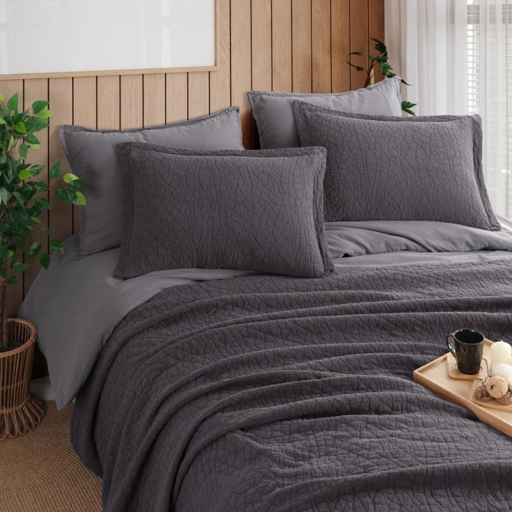 İyi Geceler İstanbul Zen Stone Çift Kişilik Antrasit Renkli Yatak Örtüsü Takımı - Güzel Home - Çift Kişilik Yatak Örtüsü