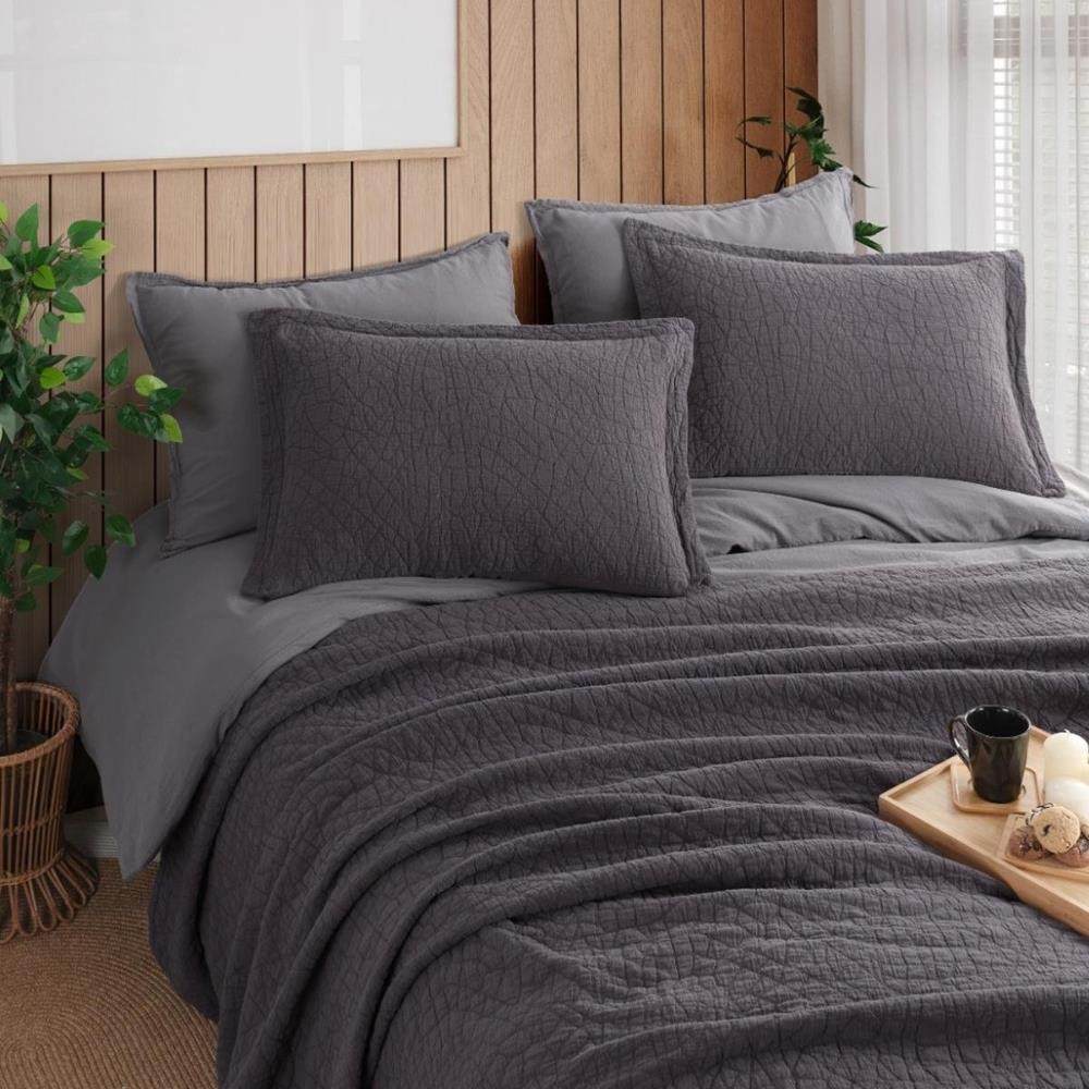 İyi Geceler İstanbul Zen Stone Tek Kişilik Antrasit Renkli Yatak Örtüsü Takımı - Güzel Home - Tek Kişilik Yatak Örtüsü