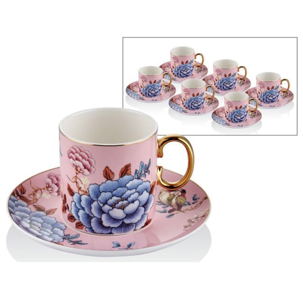 Joy Carmen Floral Pink 6'lı Çay Fincan Takımı - Güzel Home - Çay ve Kahve Takımları