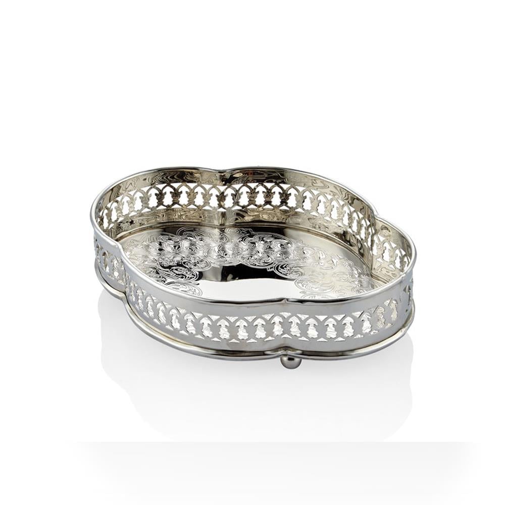 Lamedore Çiçek Ayaklı Gümüş Tepsi - Güzel Home - Sunumluklar