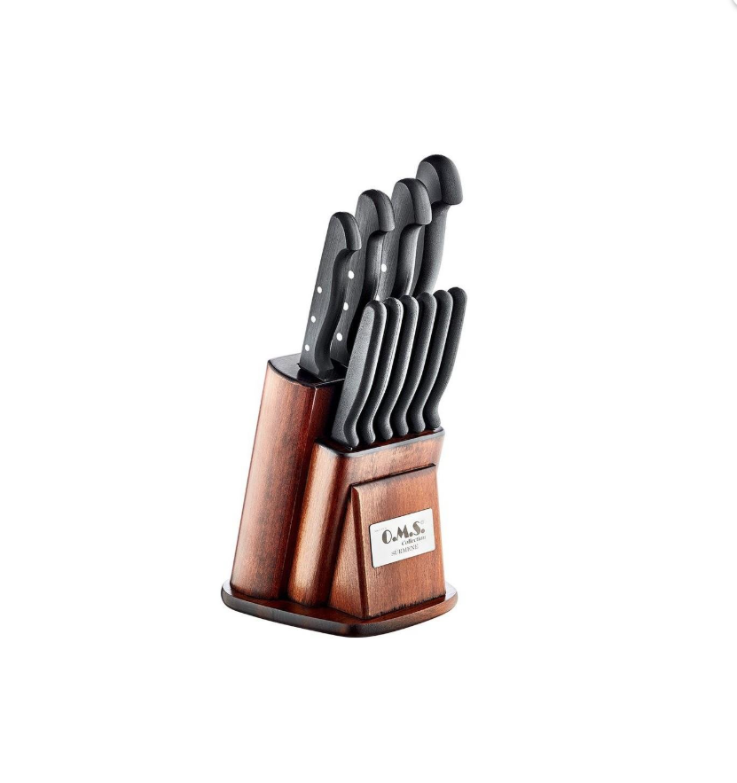 Oms Collection Ahşap Standlı 11 Parça Bıçak Seti - Güzel Home - Bıçak Seti