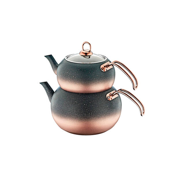 Oms Collection Bakır Granit L Boy 4 Parça Küre Çaydanlık - Güzel Home - Granit Çaydanlık