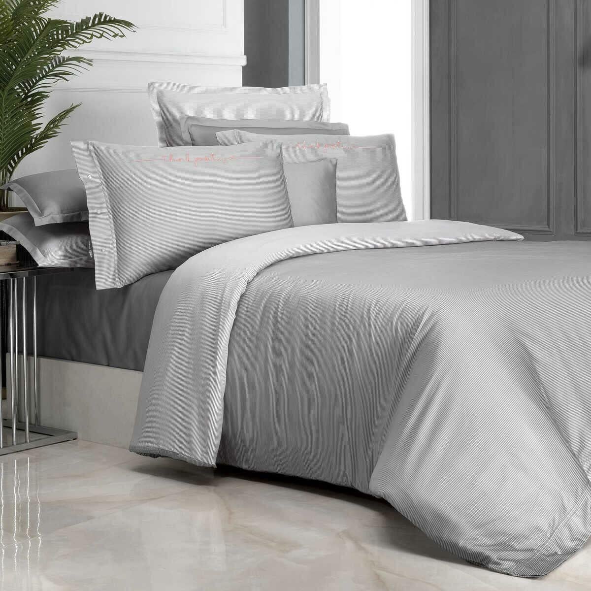 Sarev Adam Pamuk Saten Çift Kişilik Açık Gri Nevresim Takımı