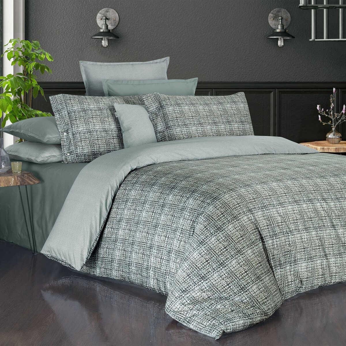 Sarev Arthur Pamuk Saten Çift Kişilik Gri Nevresim Takımı