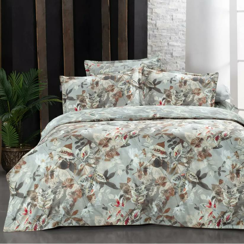 Sarev Emıly Pamuk Saten Çift Kişilik Gri Nevresim Takımı