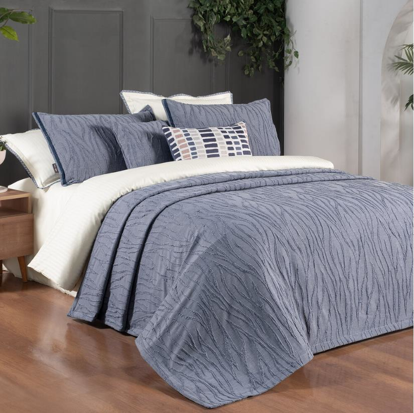 Sarev Fallon Çift Kişilik Mavi Yatak Örtüsü