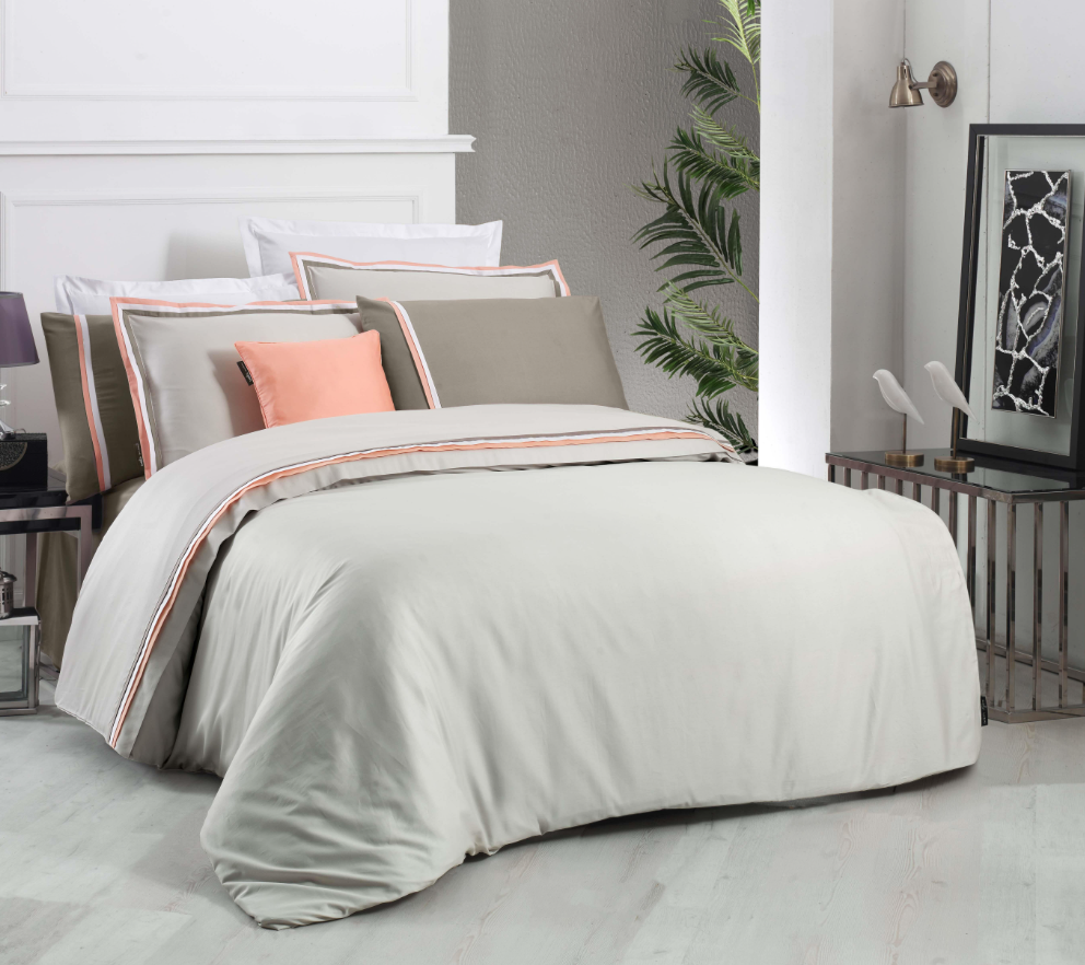 Sarev Mınsk Pamuk Saten Çift Kişilik Bej-Somon Nevresim Takımı - Güzel Home - Çift Kişilik Saten Nevresim Takımı