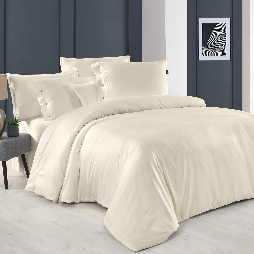 Sarev Monochrome Pamuk Saten King Size Ecru Nevresim Takımı - Güzel Home - King Boy Nevresim Takımı