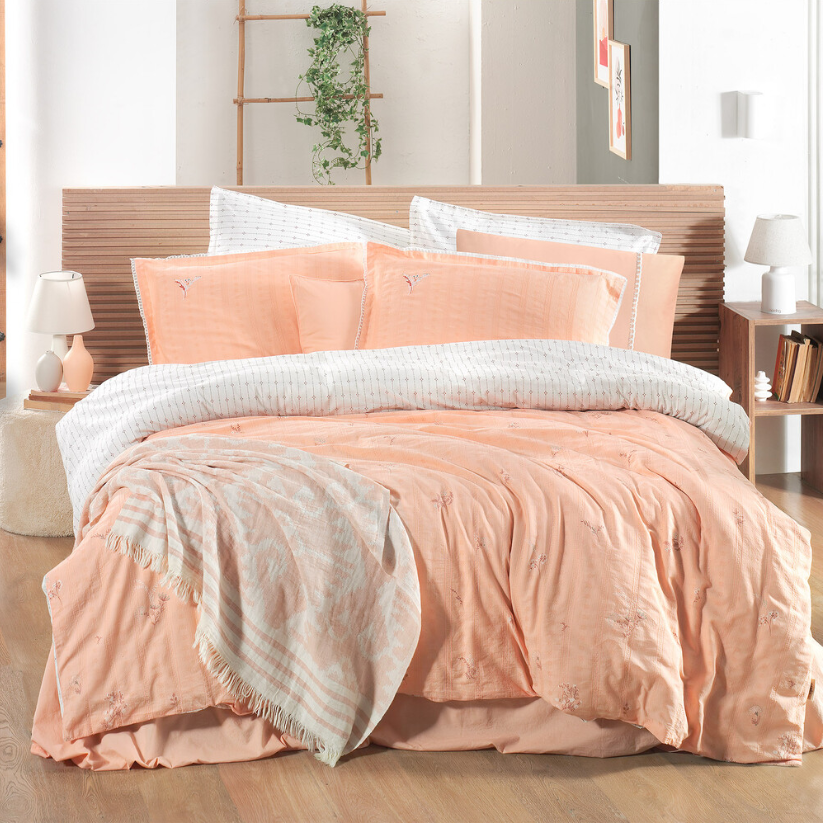 Sarev Mood Comfort Gracıa Çift Kişilik Somon Nevresim Takımı - Güzel Home - Çift Kişilik Nevresim Takımı