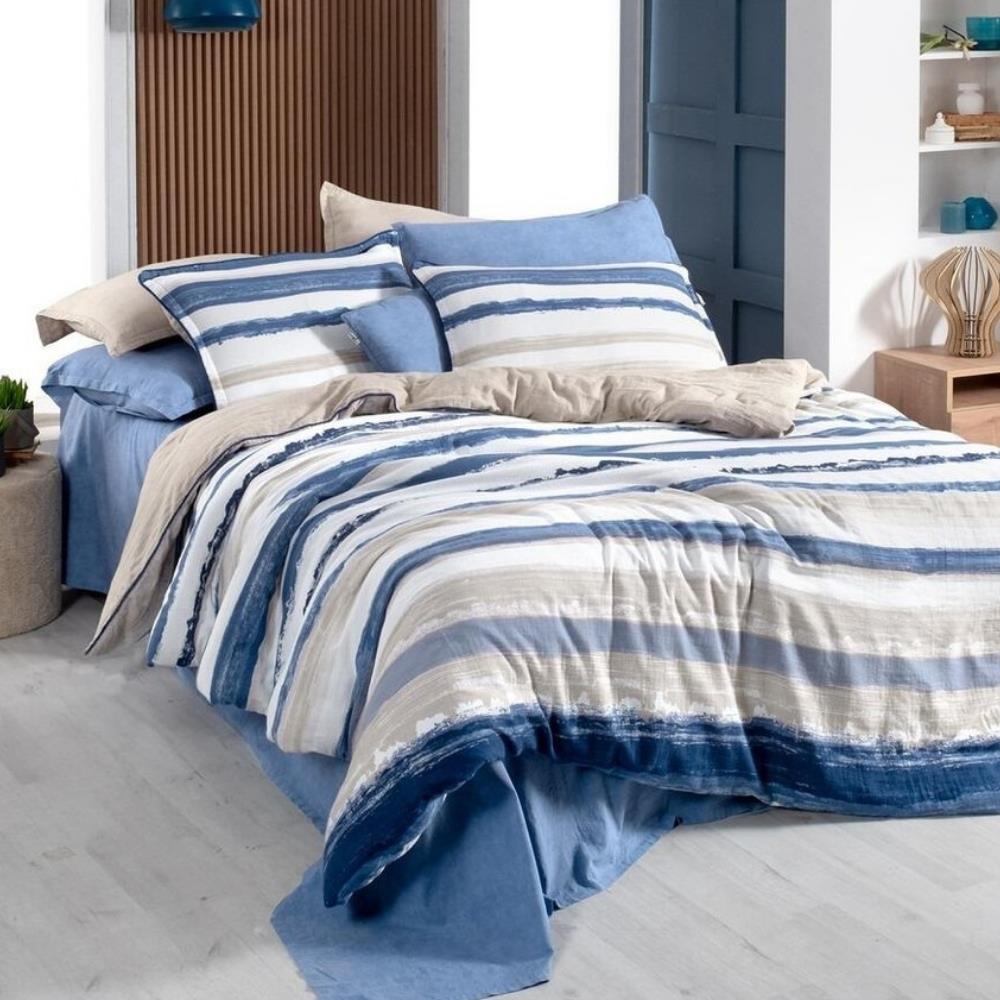 Sarev Mood Comfort Mundo Çift Kişilik Mavi Nevresim Takımı - Güzel Home - Çift Kişilik Saten Nevresim Takımı