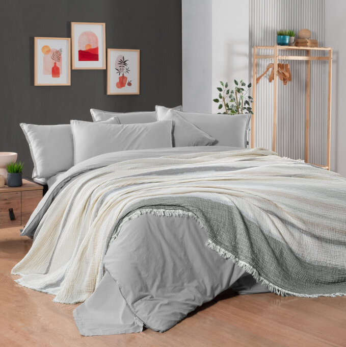 Sarev Mood Comfort Ribera Çift Kikişilik Gri Yatak Örtüsü Ve Nevresim Takımı - Güzel Home - Çift Kişilik Nevresimli Yatak Örtüsü Seti