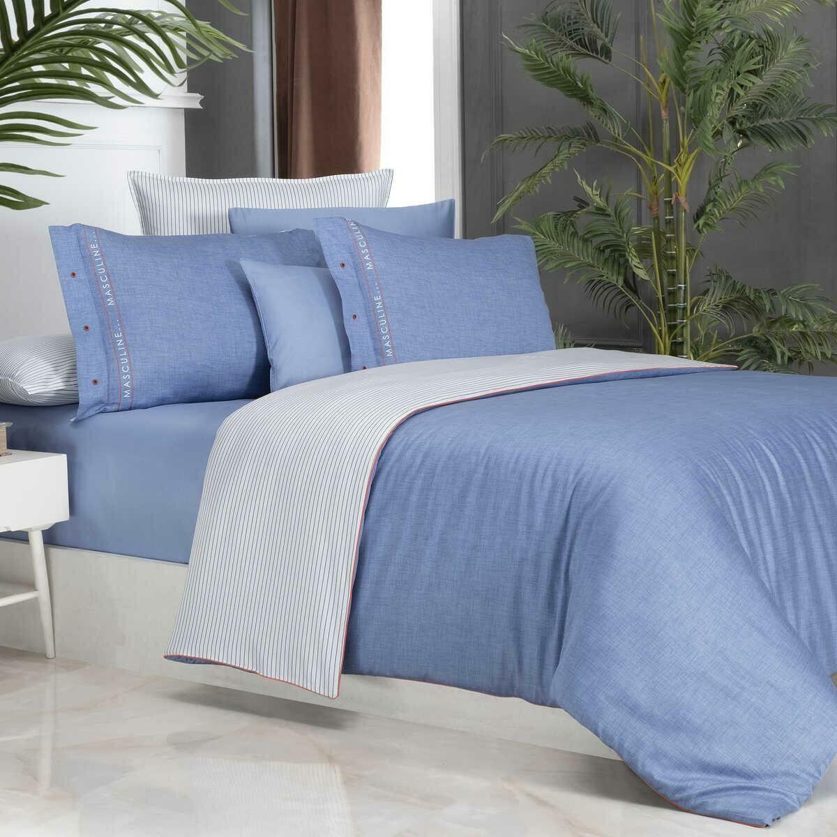 Sarev Morgan Tencel Çift Kişilik Mavi Nevresim Takımı