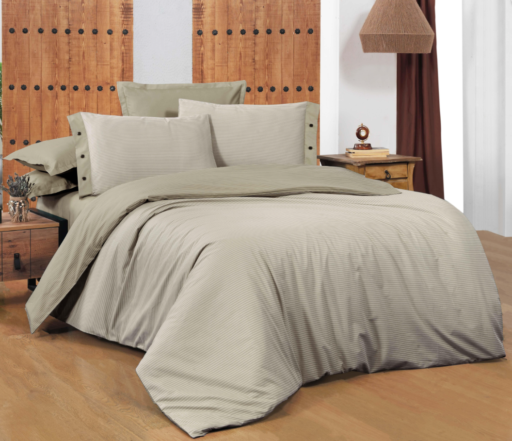 Sarev New Fancy Stripe Tek Kişilik Bej Nevresim Takımı - Güzel Home - Tek Kişilik Ranforce Nevresim Takımı