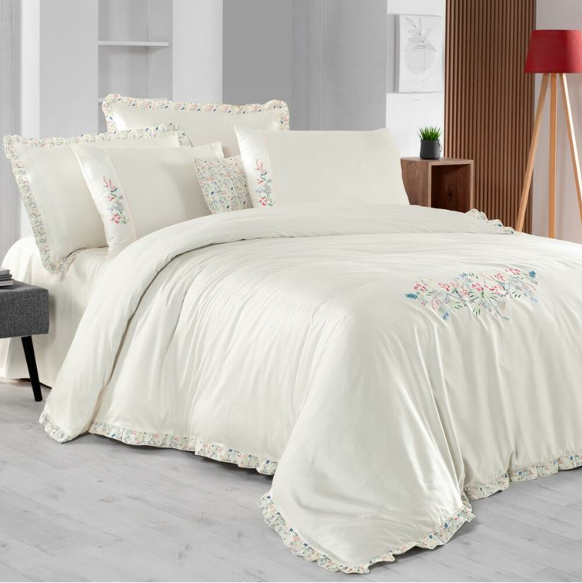 Sarev Nitra Pamuk Saten Çift Kişilik Ekru Nevresim Takımı