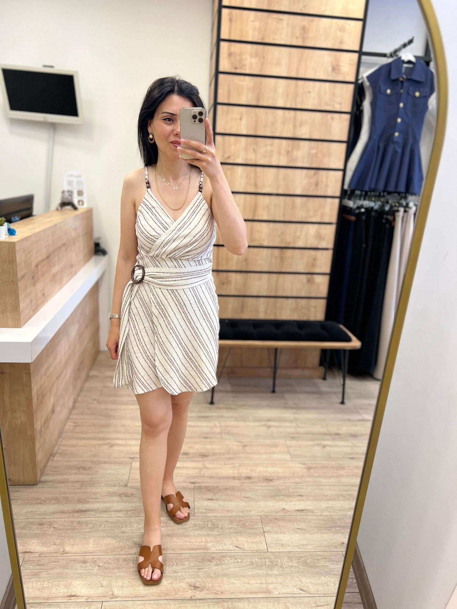 Bej Naturel Askılı Elbise