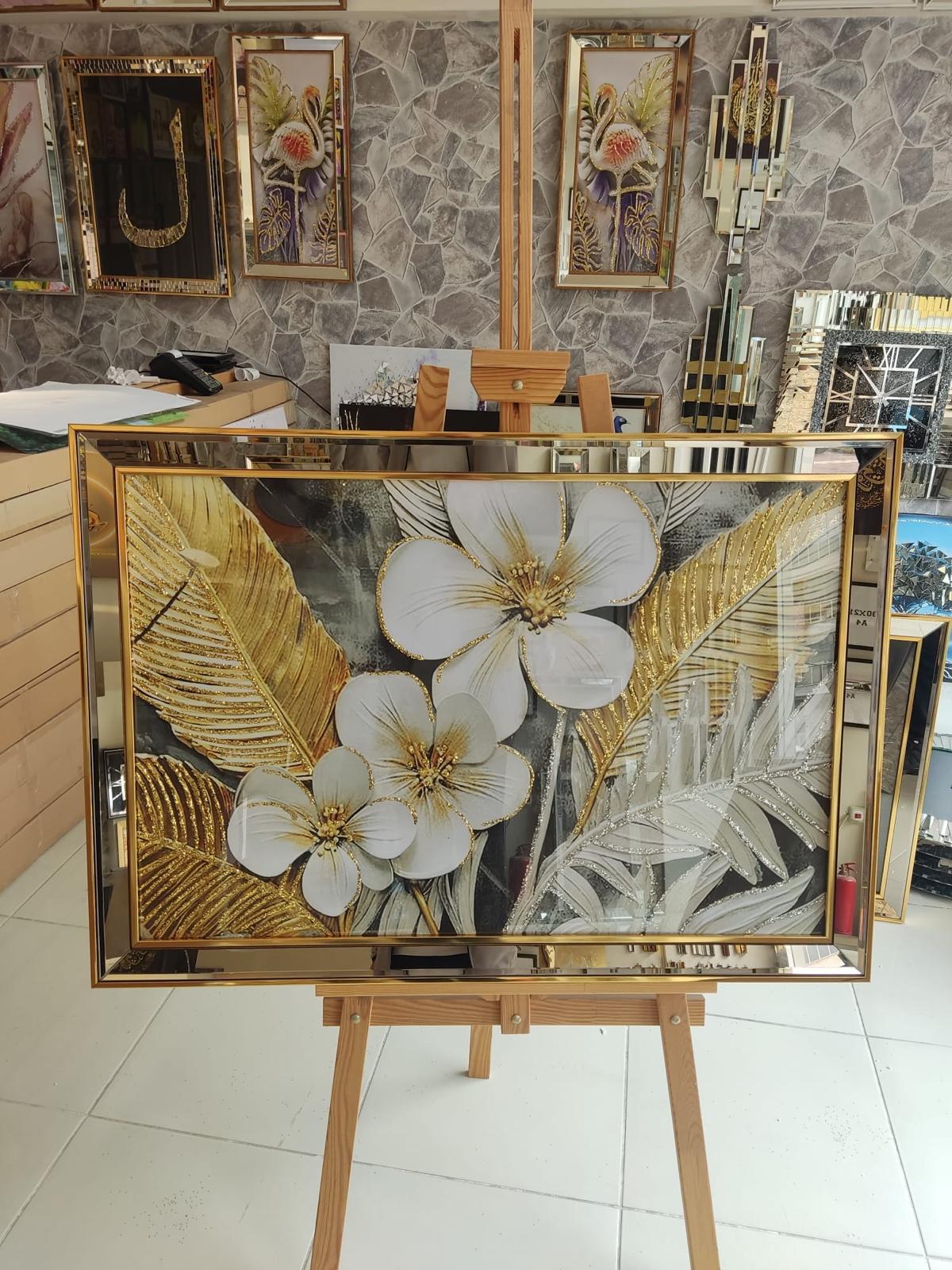 Gold Beyaz Çiçekli Tablo
