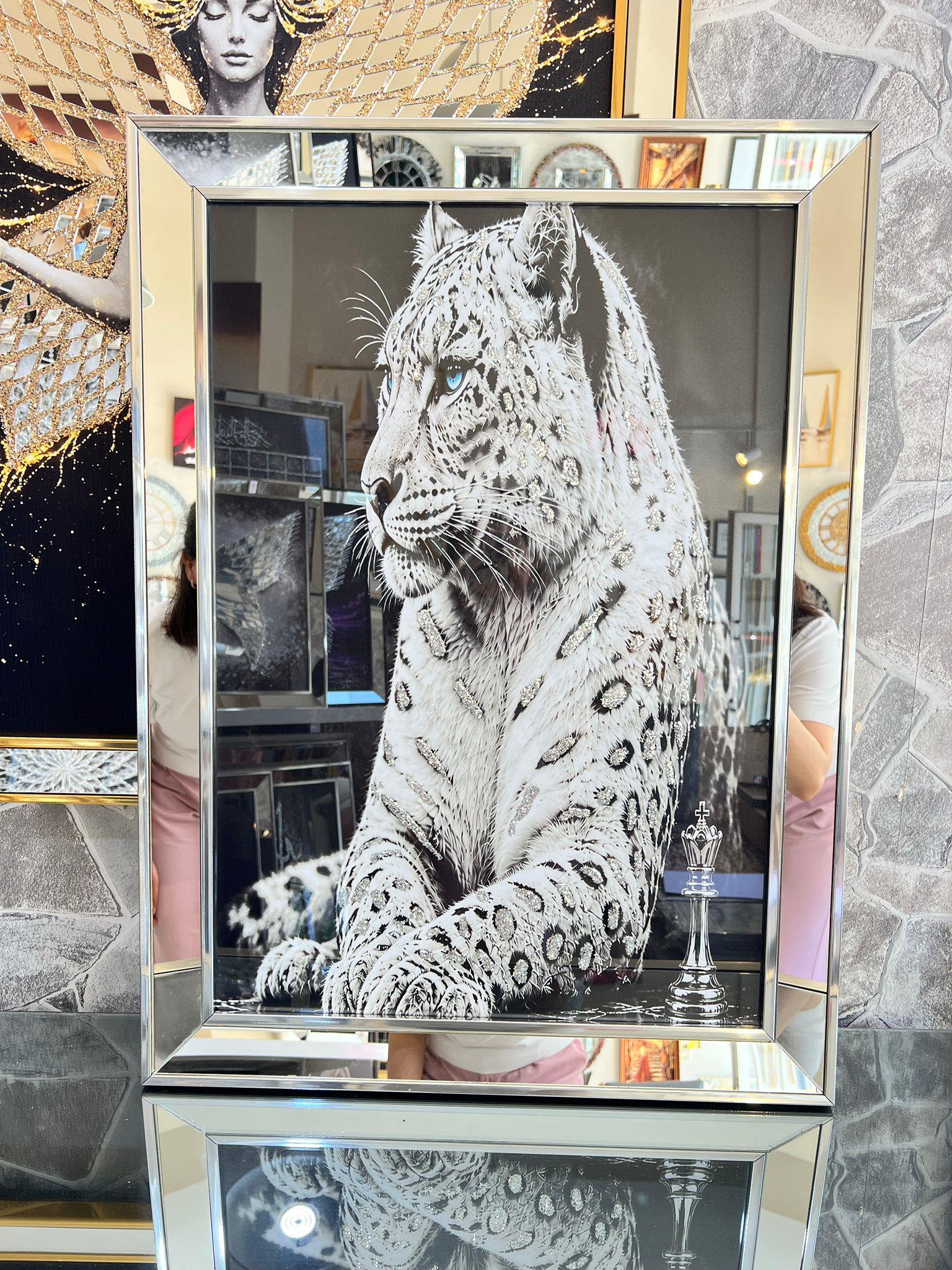 Gümüş Beyaz Leopar Tablo