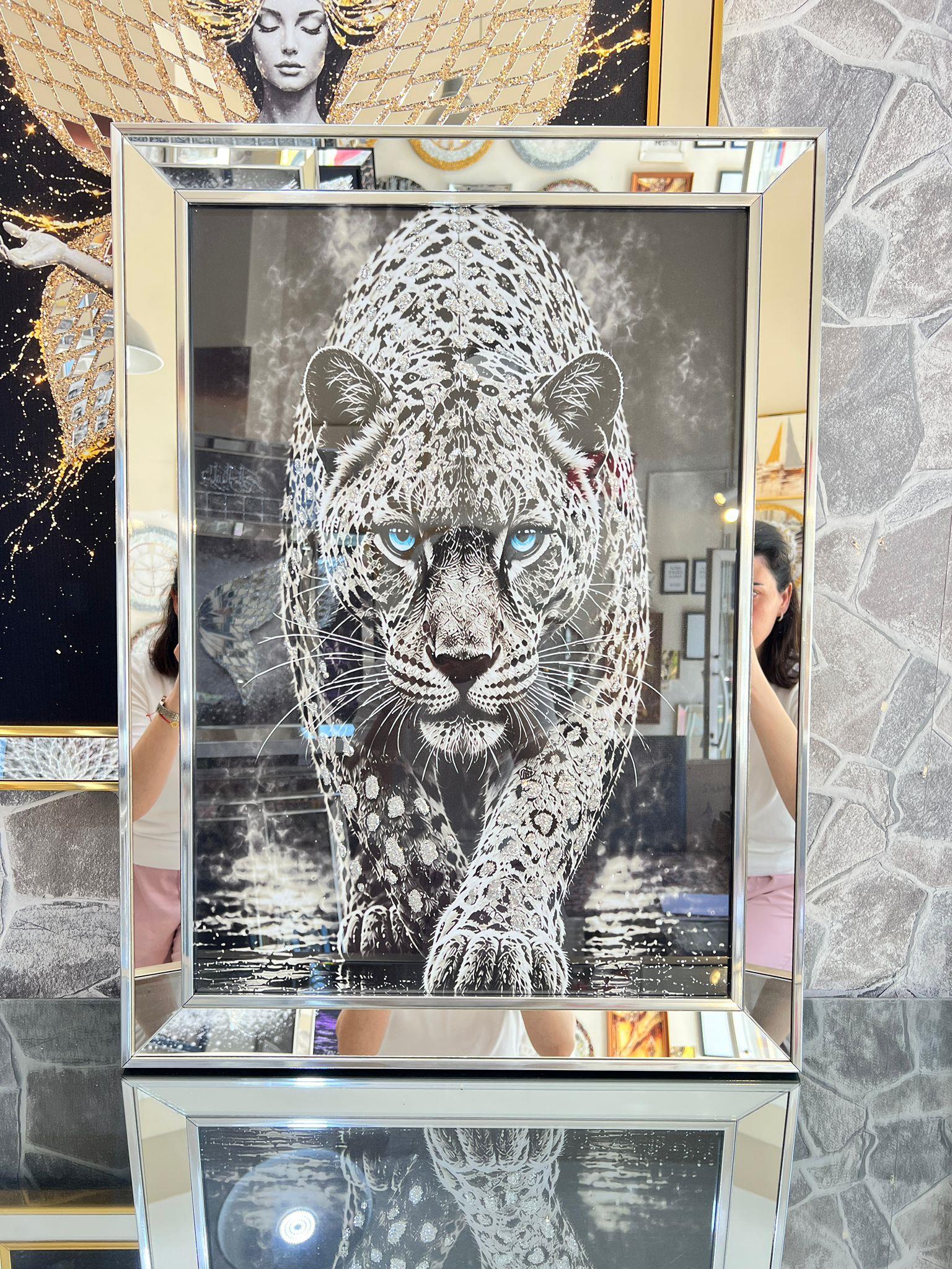 Gümüş Beyaz Leopar Tablo