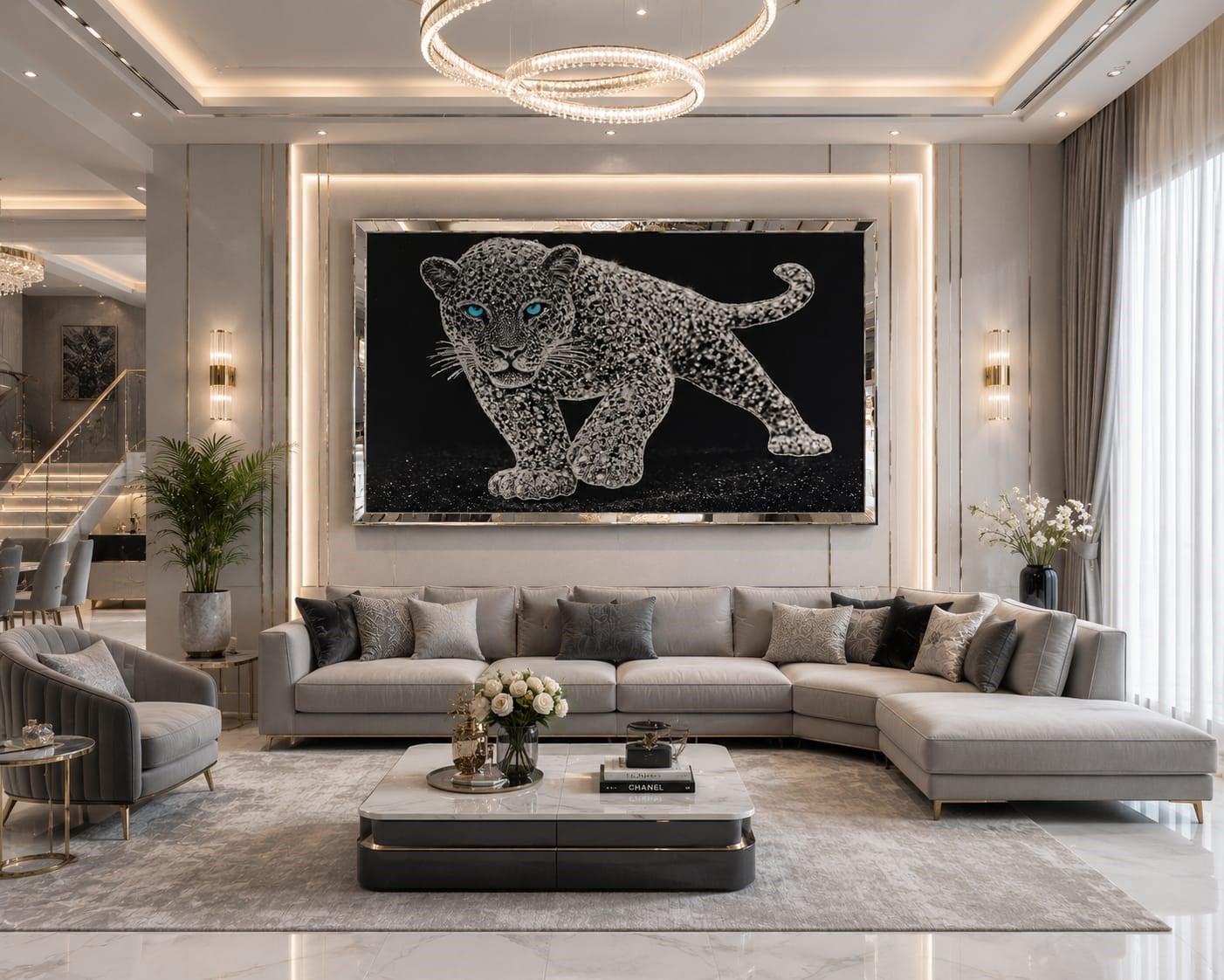Gümüş  Leopar Taşlı Tablo