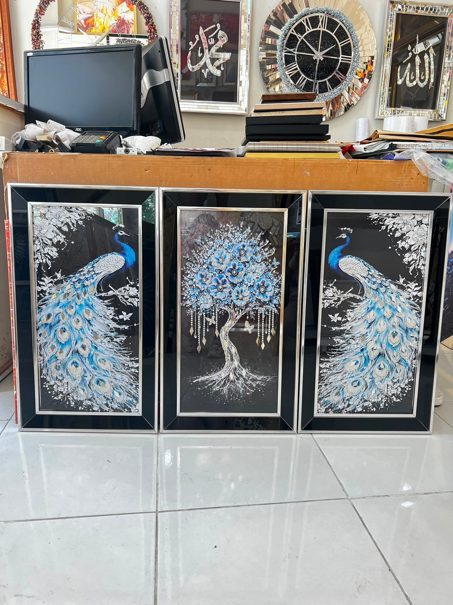 Gümüş Siyah Aynalı 3 Lü set Tavus Kuşu