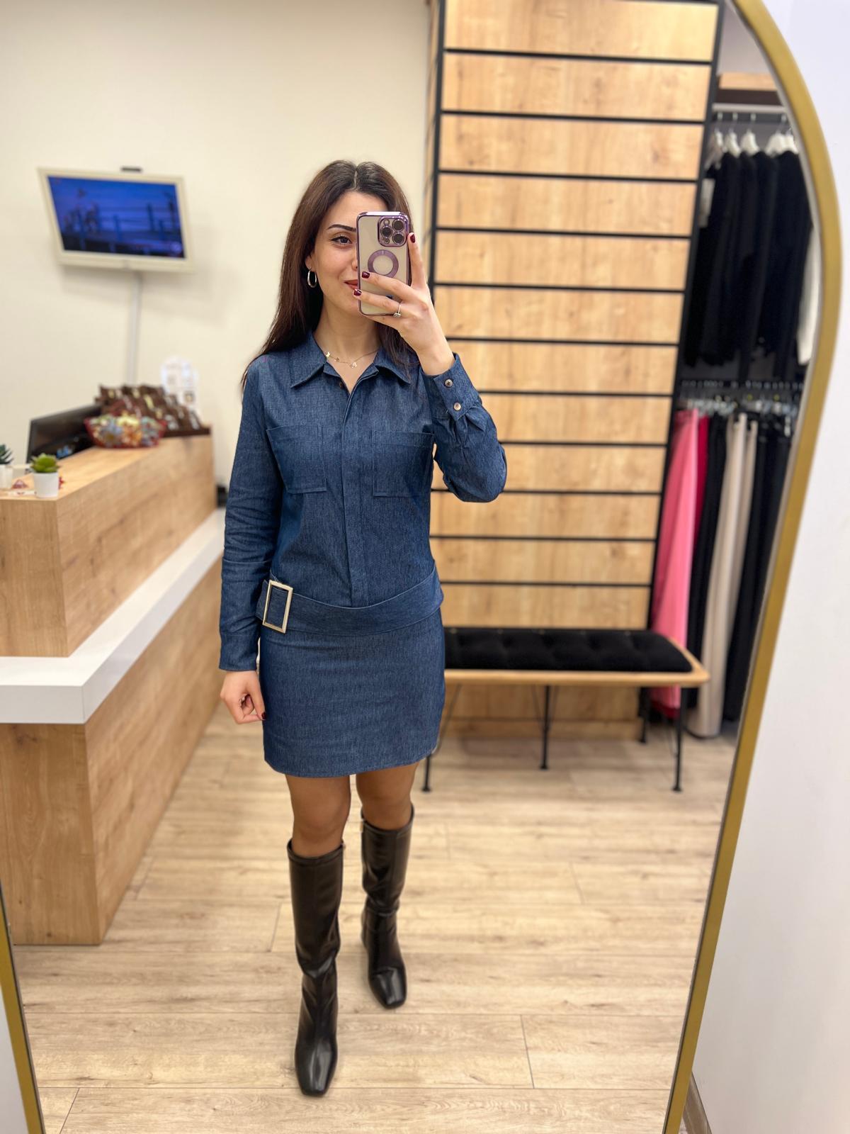 Lacivert Denim Tokalı Elbise