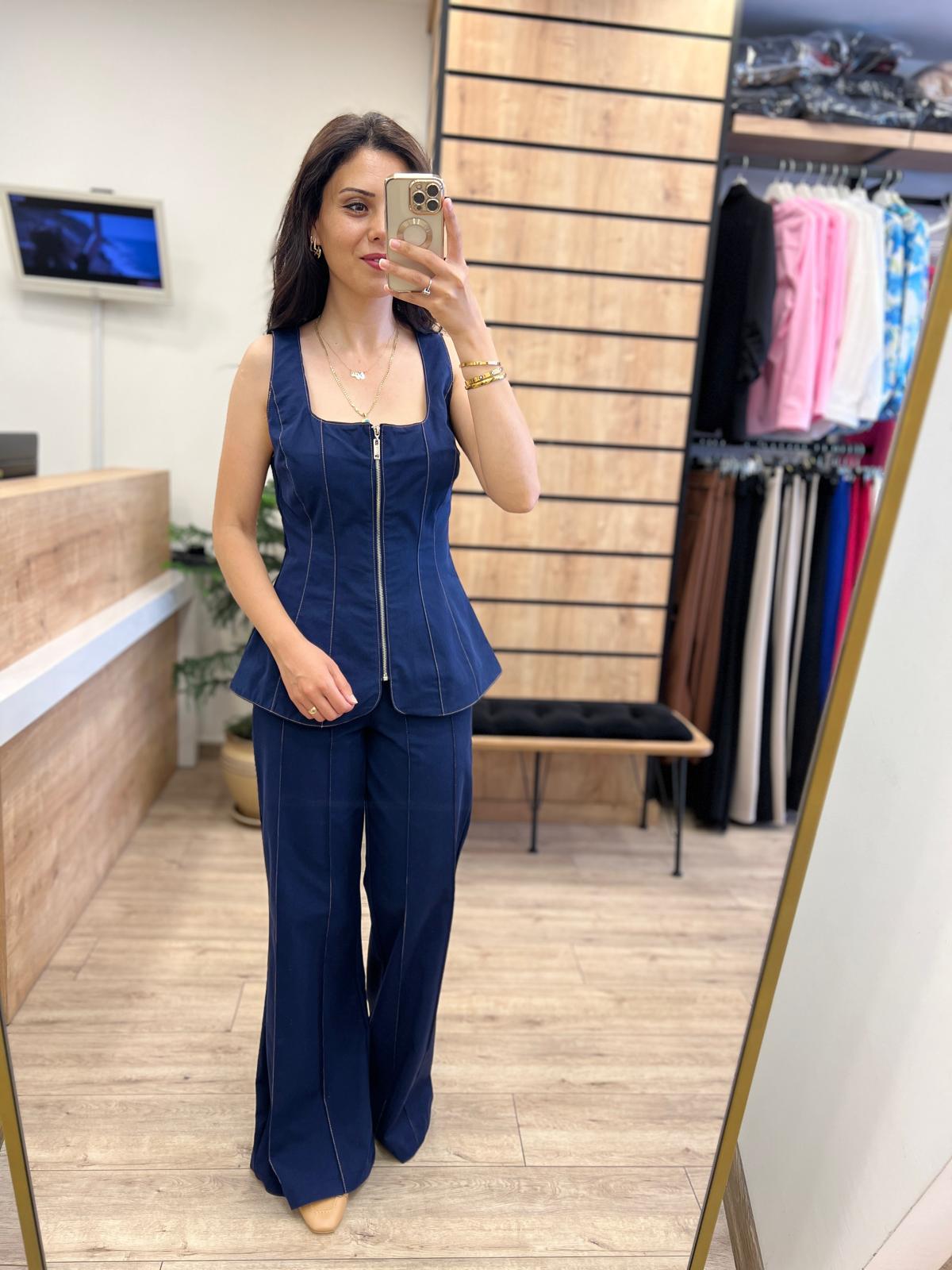Lacivert Gabardin Yelekli Takım