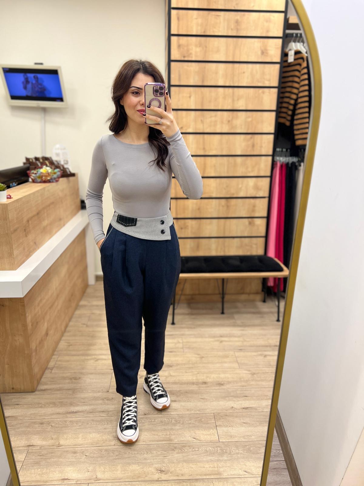 Lacivert Kumaş Matchli Pantolon