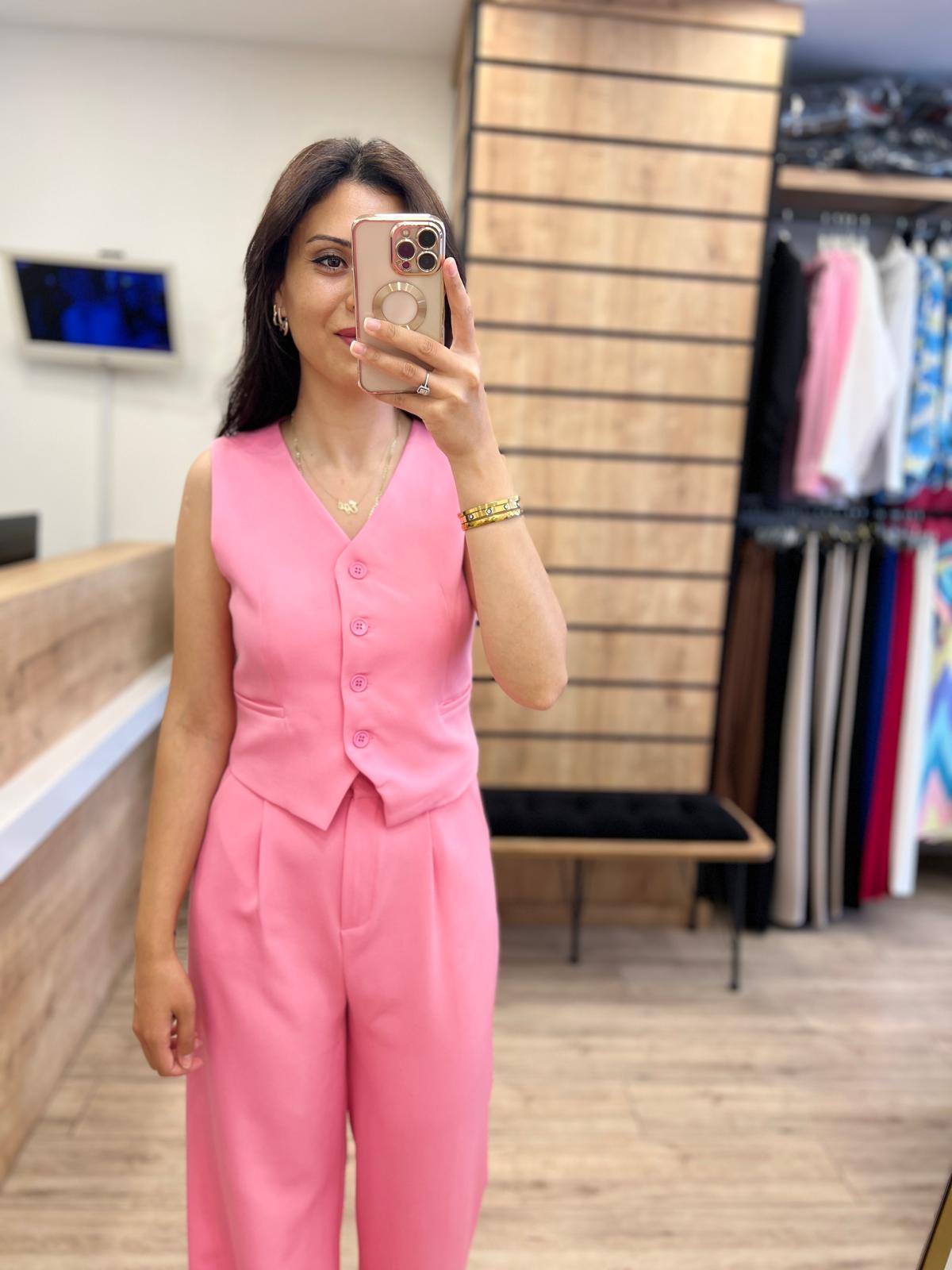 Pembe Crop Yelek