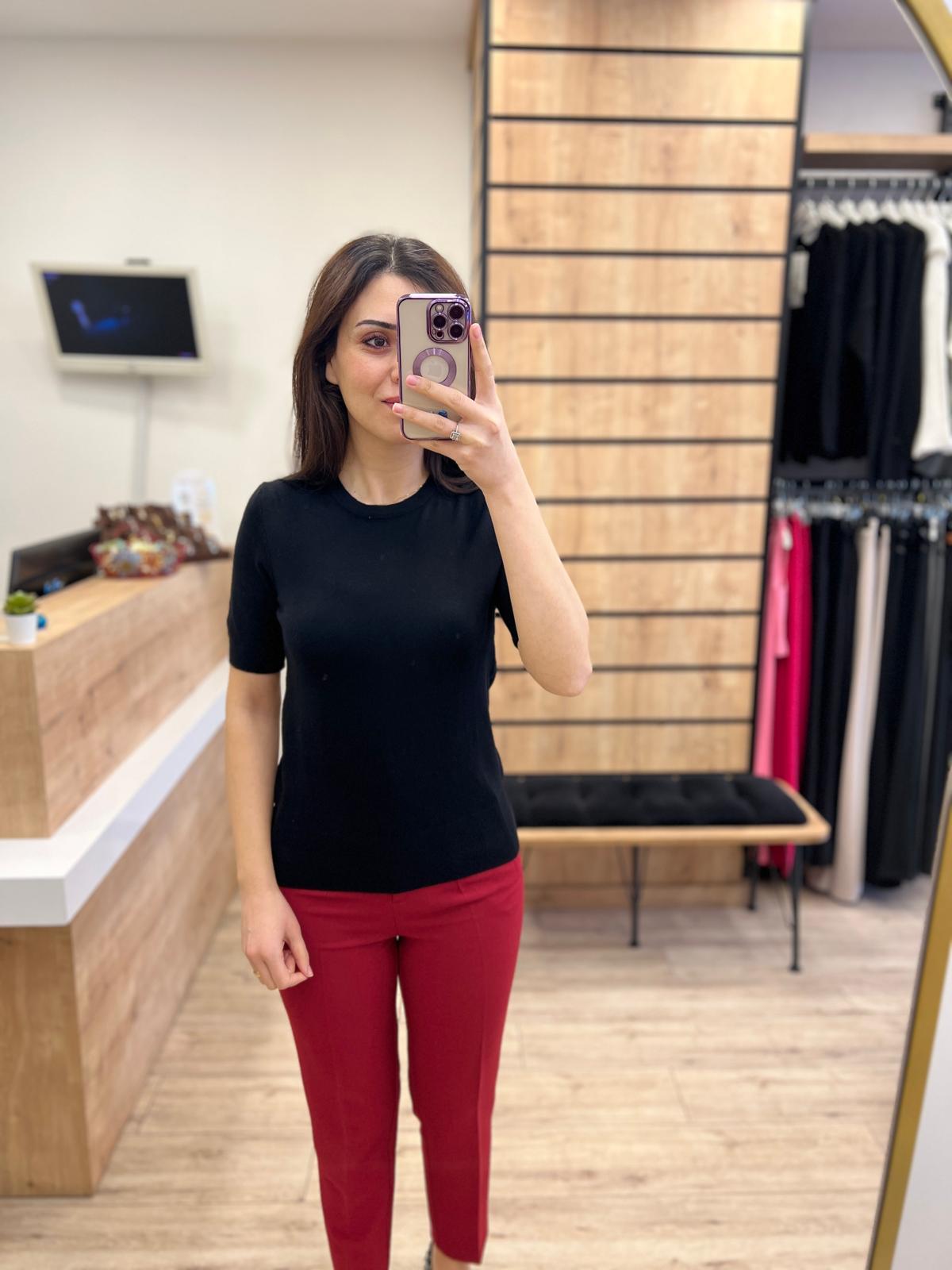 Siyah Bisiklet Yaka Kısa Kol Triko