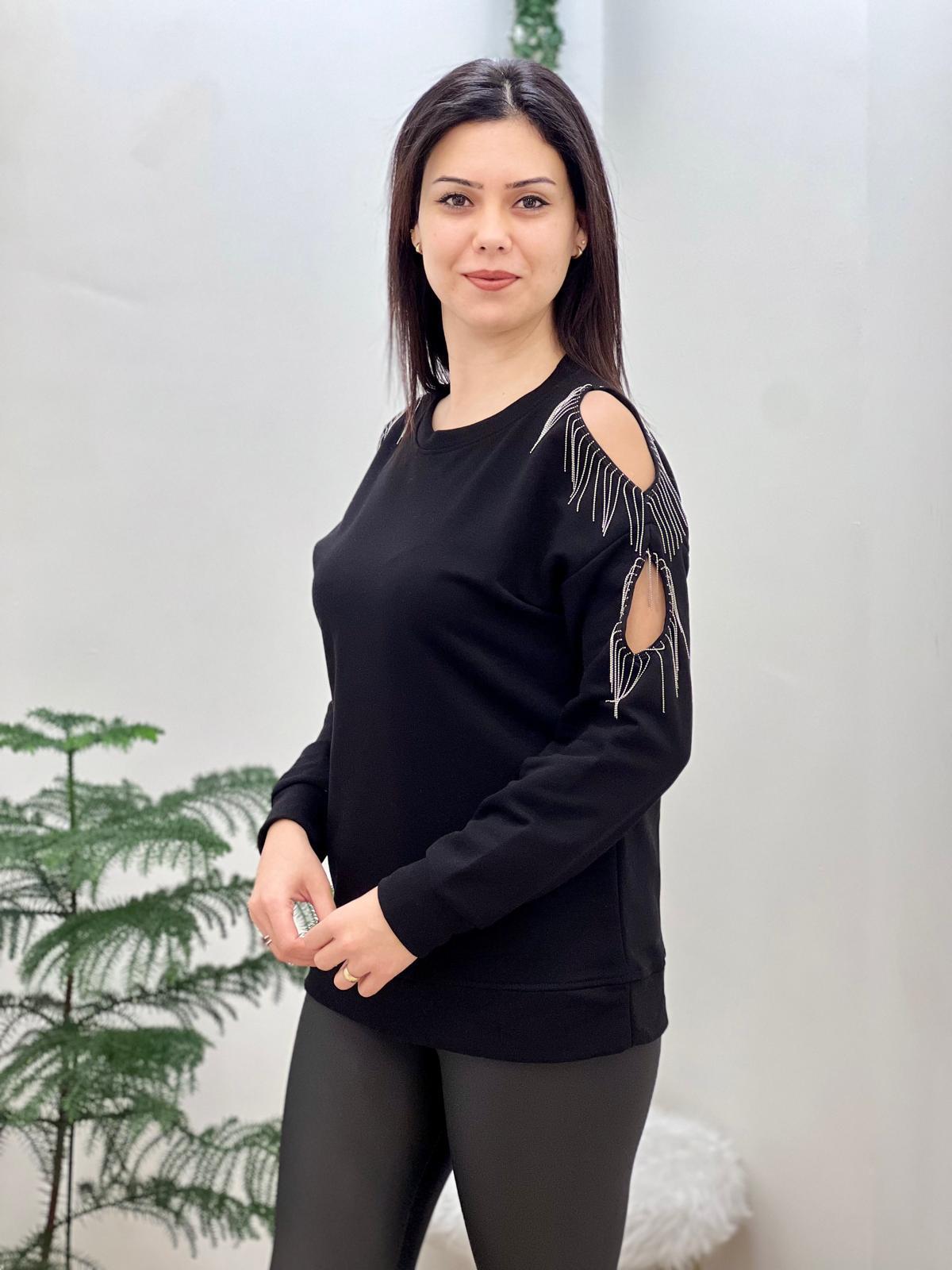 Siyah Zincir Detaylı Sweat