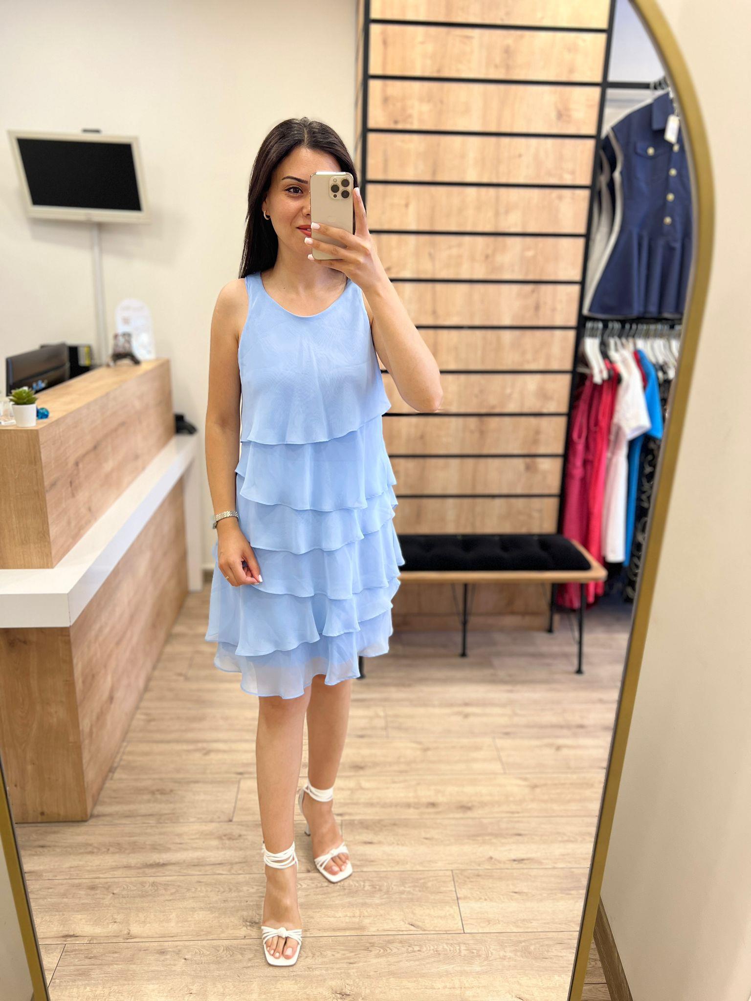 Bebe Mavisi Kat Kat Şifon Elbise