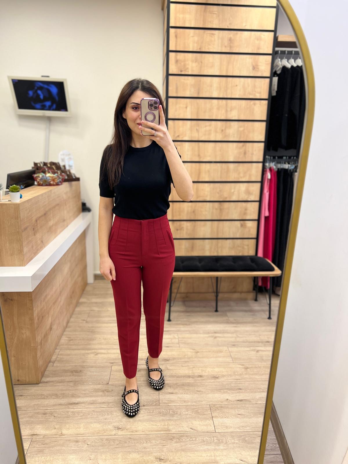 Bordo Önü Flatolu Pantolon