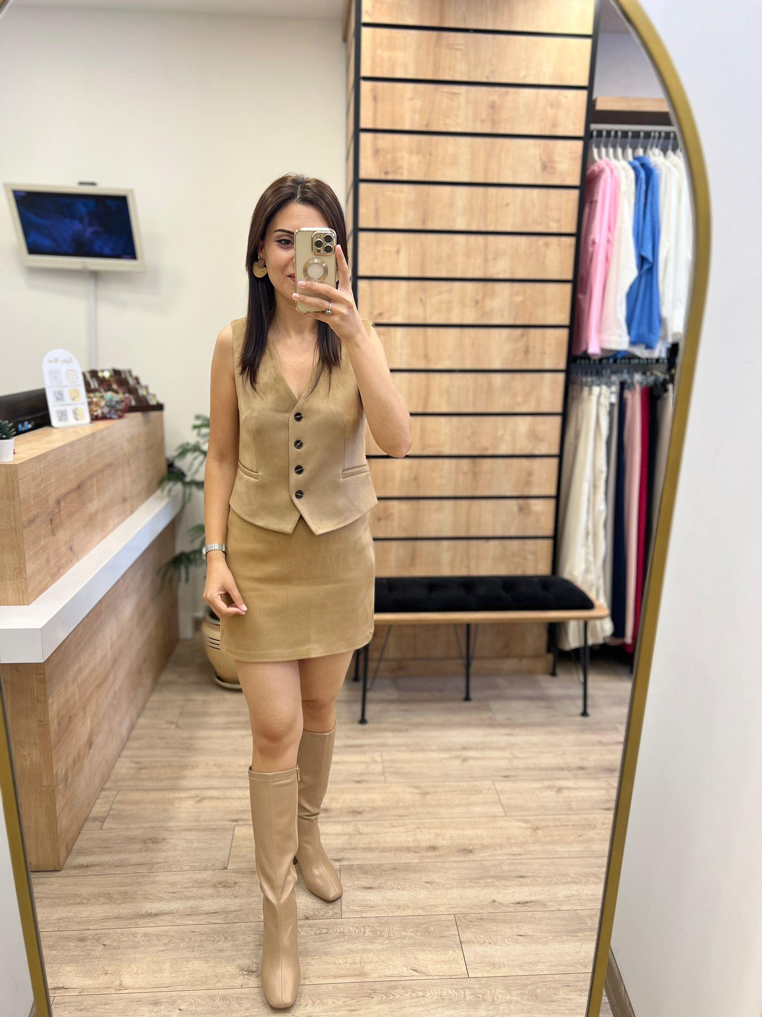 Camel Süet Mini Etek