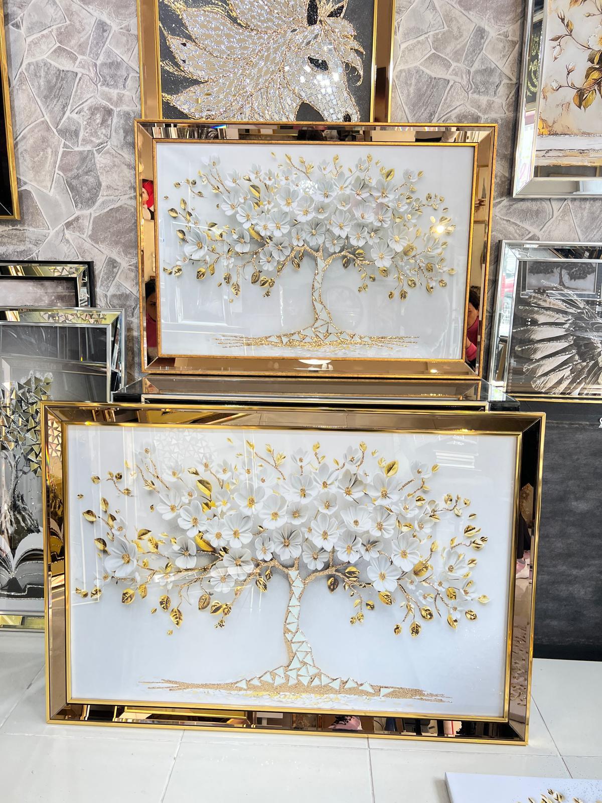 Gold Çiçekli Hayat Ağacı Tablo