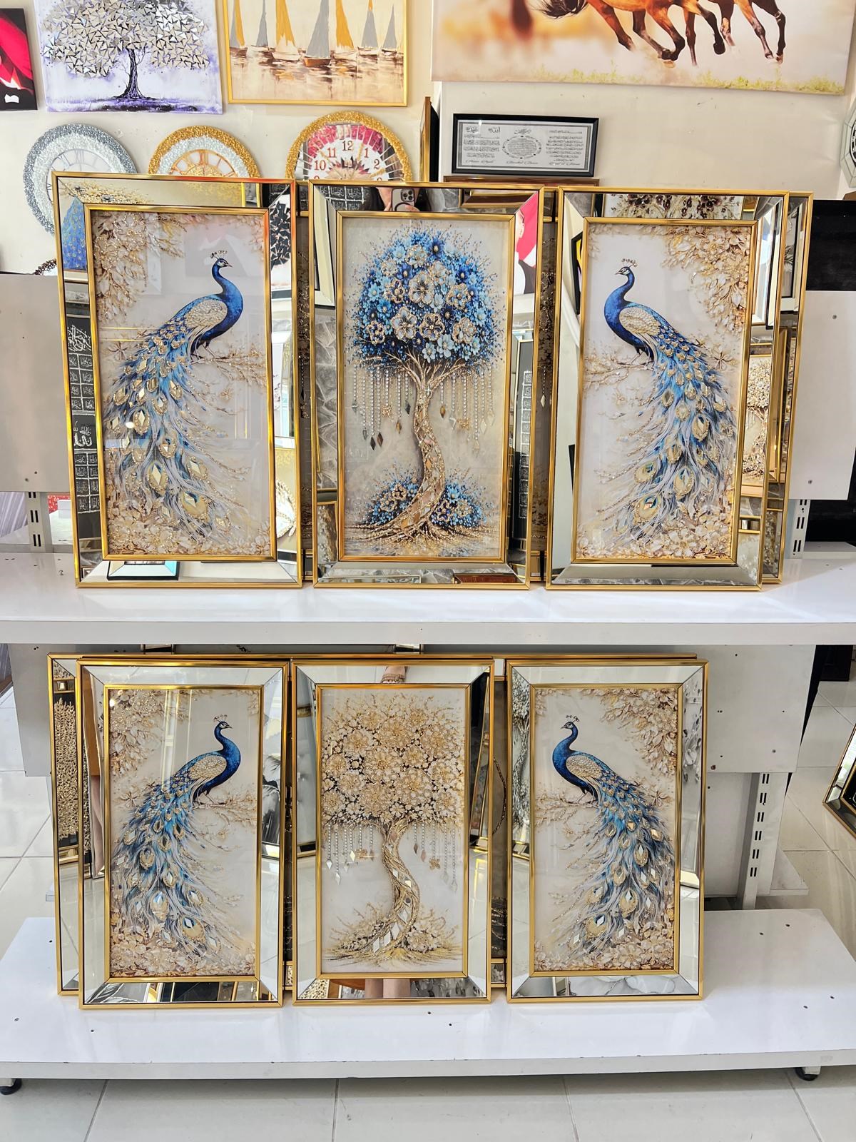 Gold Mavi Çiçekli Tavus Kuşu Set