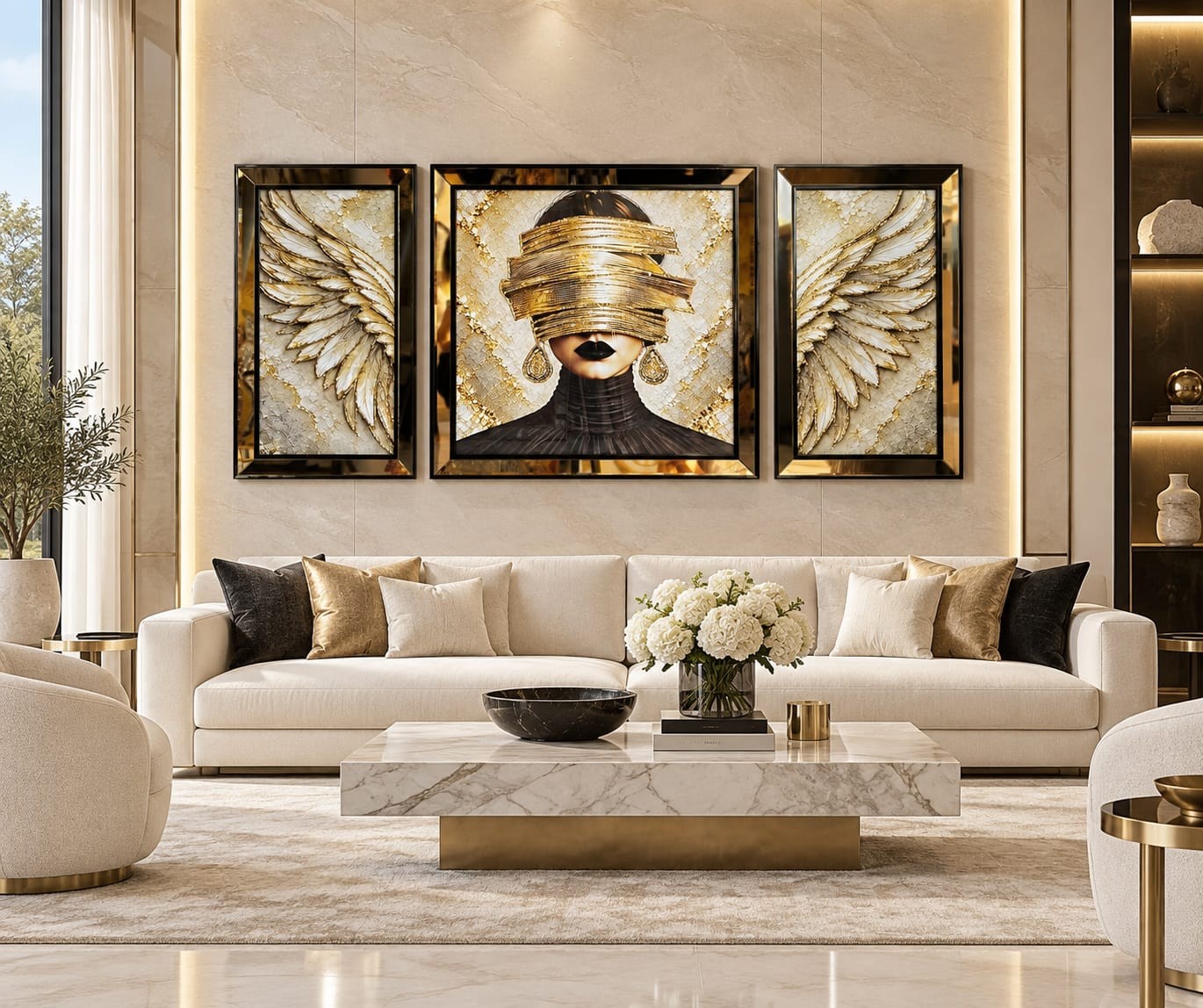 Gold Yanları Siyah 3lü Set Melek tablo
