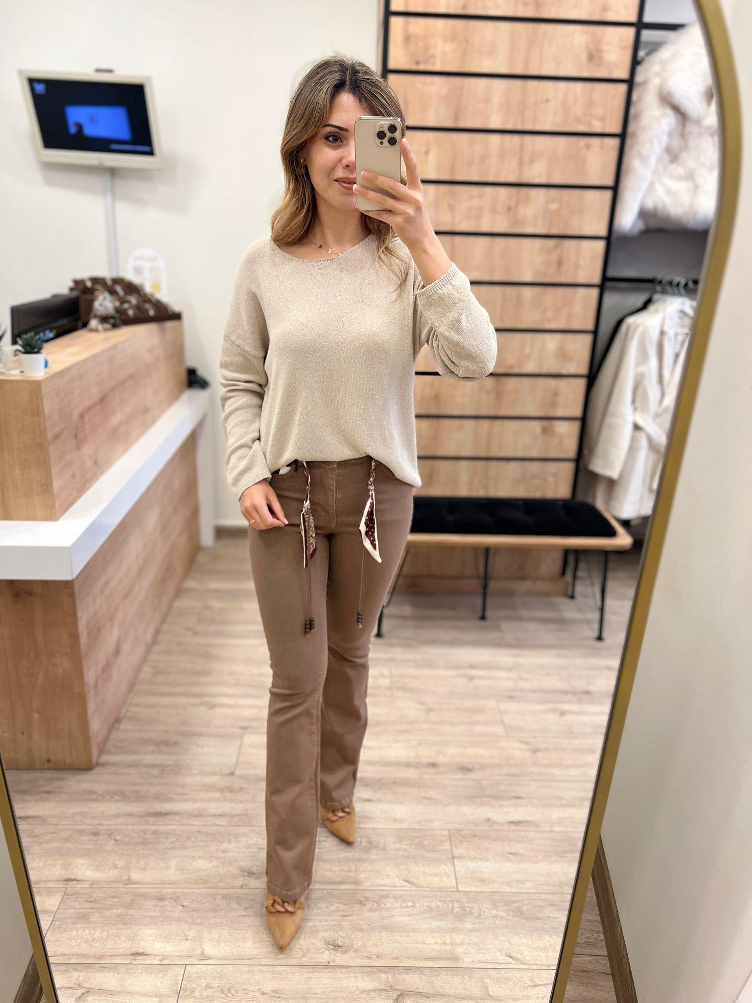 Kahve İspanyol Skinny Kot Pantolon