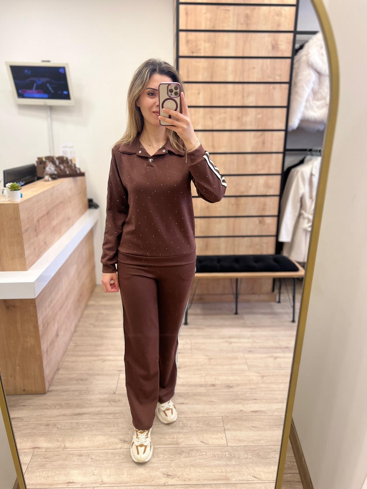 Kahve Taşlı Eşofman Takım