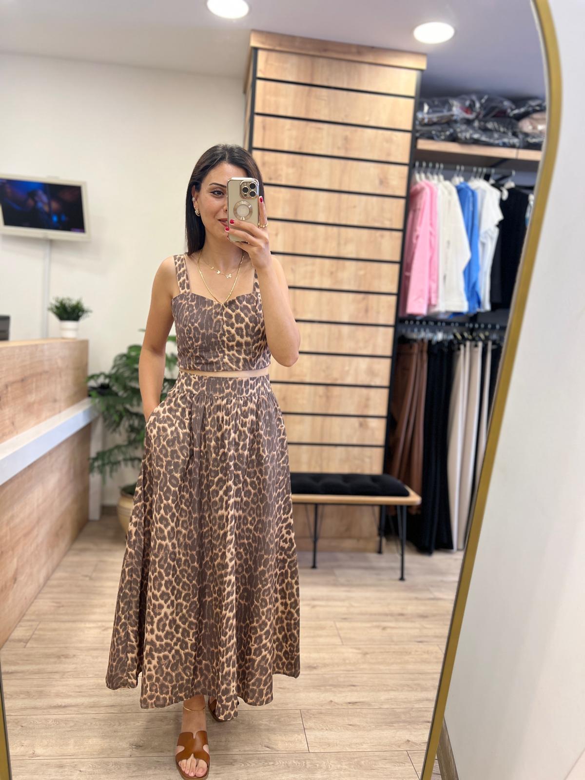 Leopar Crop Etekli Takım